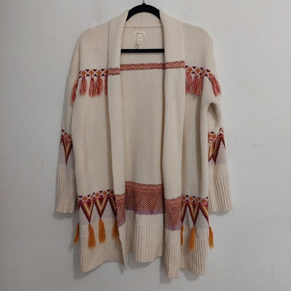 Matilda Jane Gingersnap Open Cardigan Sweater Cream Orange Gold Fringe‎ Size XS